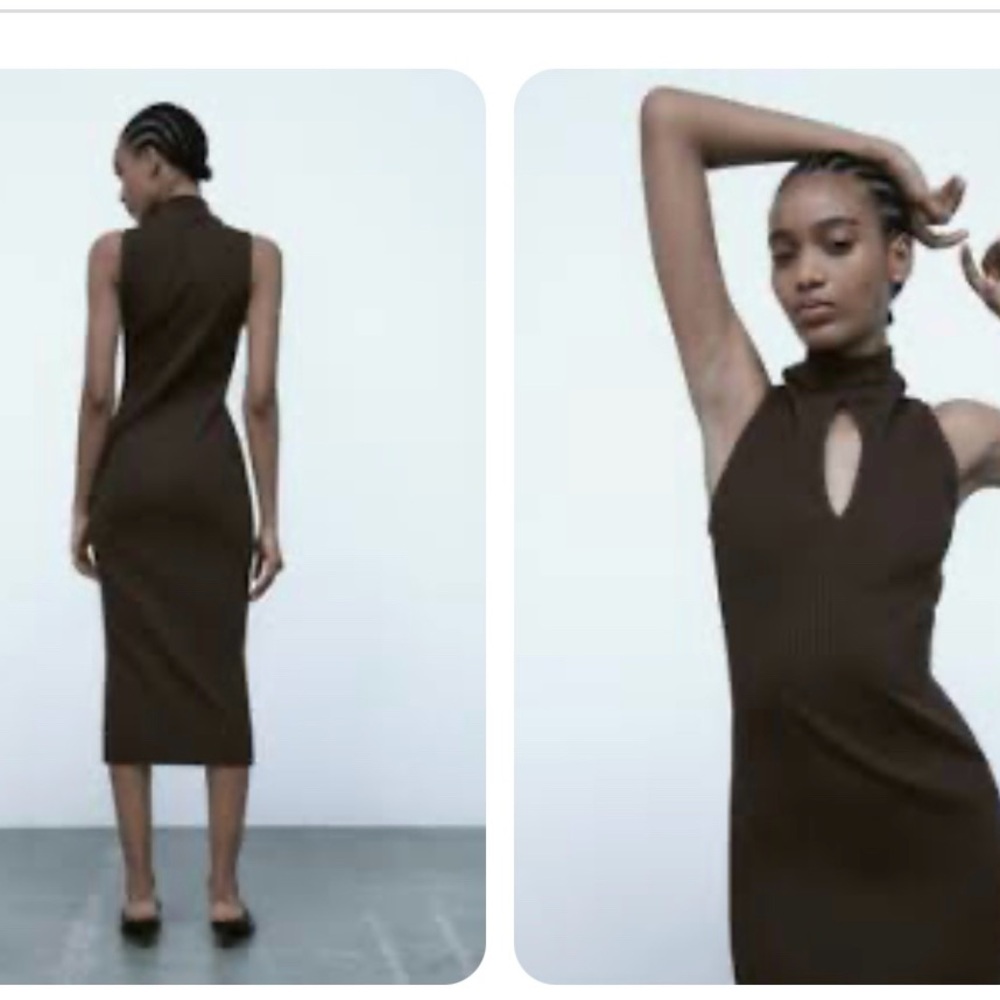 Brown Sleeveless Midi Dress